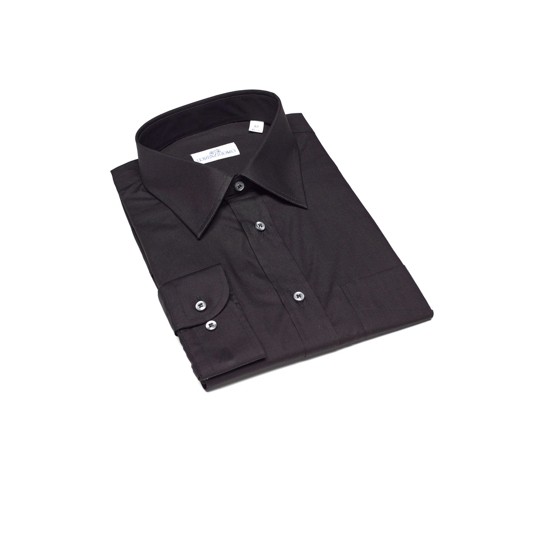 Camicia nera regular collo classico con taschino 1500