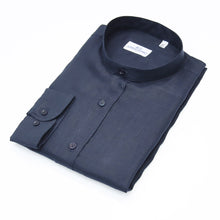 Carica l&#39;immagine nel visualizzatore di Gallery, Camicia in lino blu scuro regular collo coreana 4555
