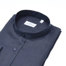 Carica l&#39;immagine nel visualizzatore di Gallery, Camicia in lino blu scuro regular collo coreana 4555
