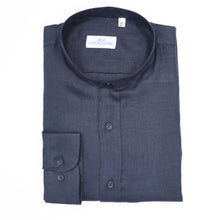 Carica l&#39;immagine nel visualizzatore di Gallery, Camicia in lino blu scuro regular collo coreana 4555
