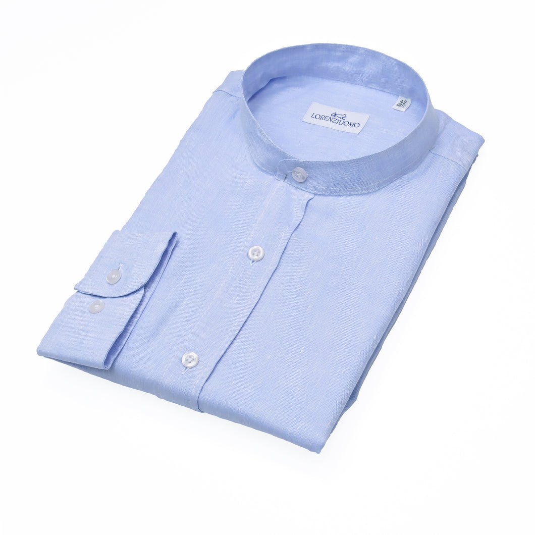 Camicia in lino azzurra regular collo coreana 4554