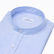 Carica l&#39;immagine nel visualizzatore di Gallery, Camicia in lino azzurra regular collo coreana 4554

