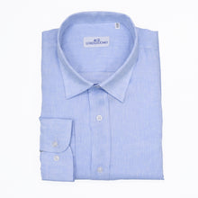 Carica l&#39;immagine nel visualizzatore di Gallery, Camicia in lino azzurra regular collo classico 4550
