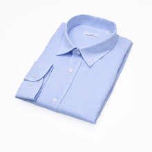 Carica l&#39;immagine nel visualizzatore di Gallery, Camicia in lino azzurra regular collo classico 4550
