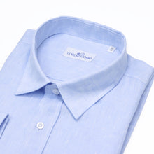 Carica l&#39;immagine nel visualizzatore di Gallery, Camicia in lino azzurra regular collo classico 4550
