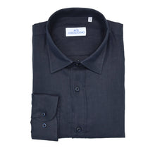 Carica l&#39;immagine nel visualizzatore di Gallery, Camicia in lino blu scuro regular collo classico 4551
