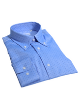 Carica l&#39;immagine nel visualizzatore di Gallery, Camicia azzurra in fantasia slim collo button down 4778
