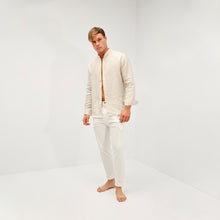 Carica l&#39;immagine nel visualizzatore di Gallery, Camicia in lino beige regular collo coreana 4553
