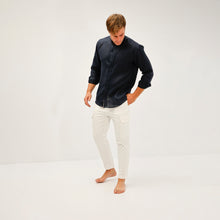 Carica l&#39;immagine nel visualizzatore di Gallery, Camicia in lino blu scuro regular collo coreana 4555
