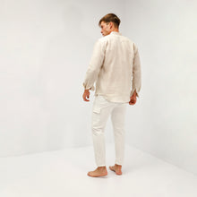 Carica l&#39;immagine nel visualizzatore di Gallery, Camicia in lino beige regular collo coreana 4553
