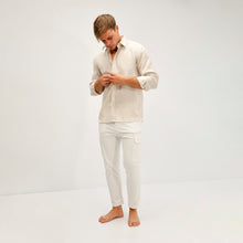 Carica l&#39;immagine nel visualizzatore di Gallery, Camicia in lino beige regular collo classico 4549
