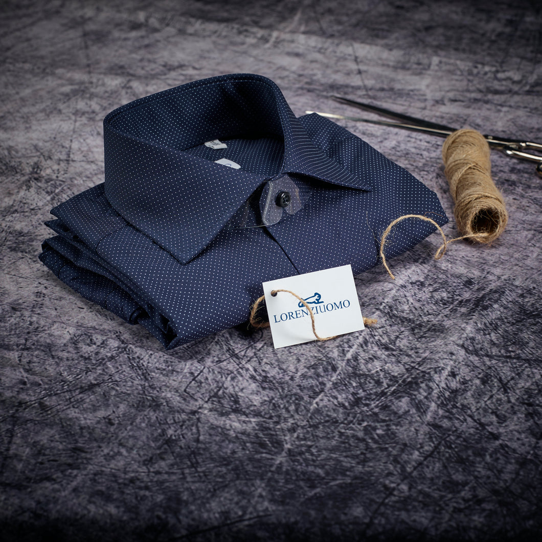 Camicia blu slim collo francese senza taschino 4070