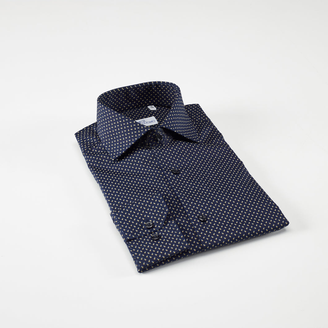 Camicia blu slim collo francese senza taschino 4072
