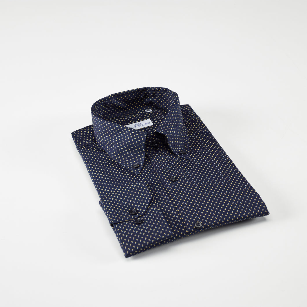 Camicia blu slim collo bottondown senza taschino 4083
